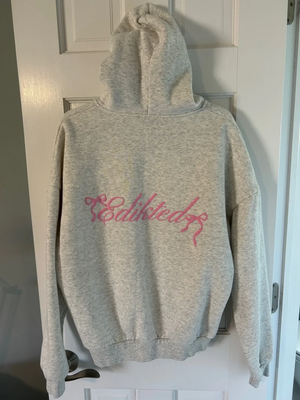 Edikted Light Gray Hoodie with Pink Bow Graphic - Picture 2 of 3
